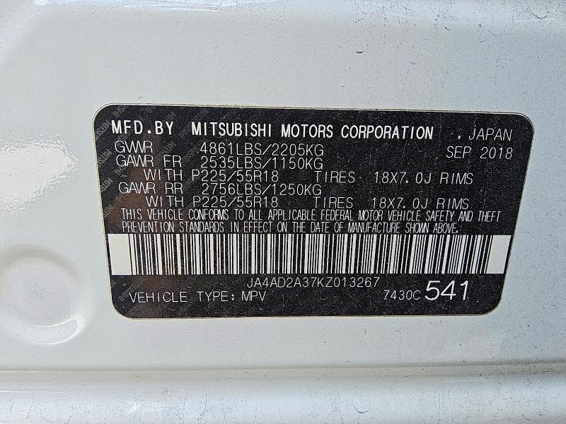 64343356 :رقم المزاد ، JA4AD2A37KZ013267 vin ، 2019 Mitsubishi Outlander مزاد بيع