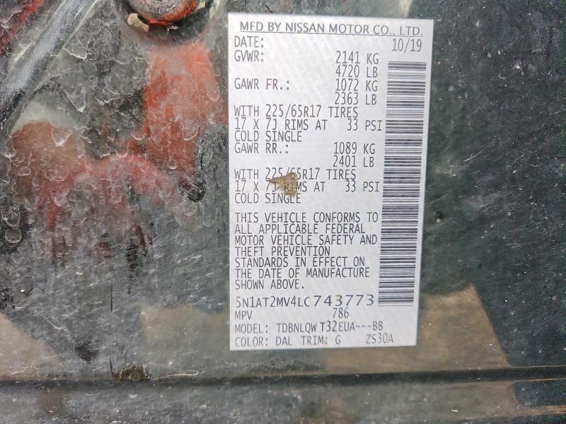 2020 Nissan Rogue მანქანა იყიდება აუქციონზე, vin: 5N1AT2MV4LC743773, აუქციონის ნომერი: 63803986