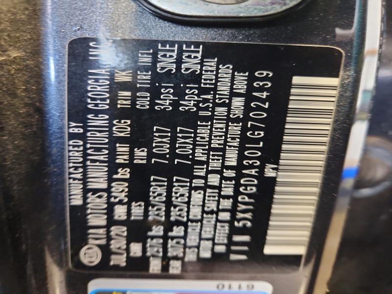 66966336 :رقم المزاد ، 5XYPGDA30LG702439 vin ، 2020 Kia Sorento مزاد بيع