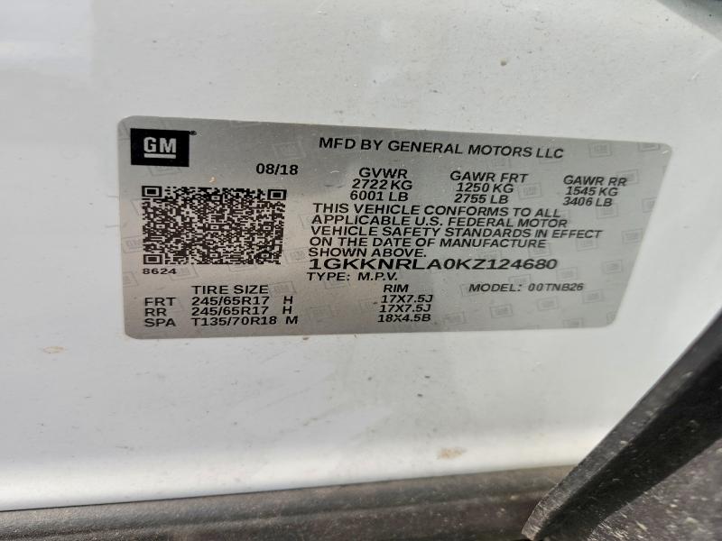 Aukcja sprzedaży 2019 Gmc Acadia, vin: 1GKKNRLA0KZ124680, numer aukcji: 63533866