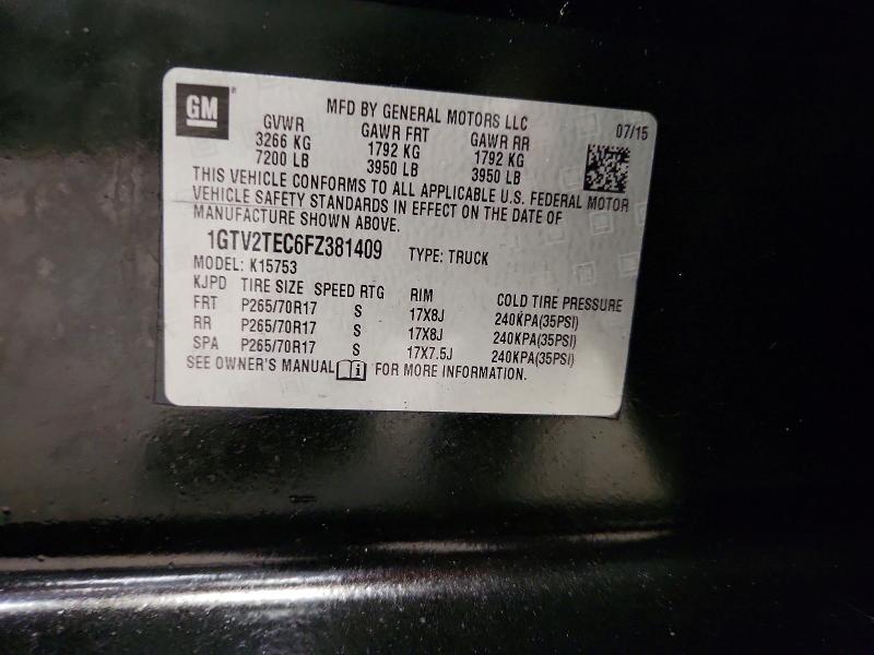 2015 Gmc Sierra მანქანა იყიდება აუქციონზე, vin: 1GTV2TEC6FZ381409, აუქციონის ნომერი: 65151426