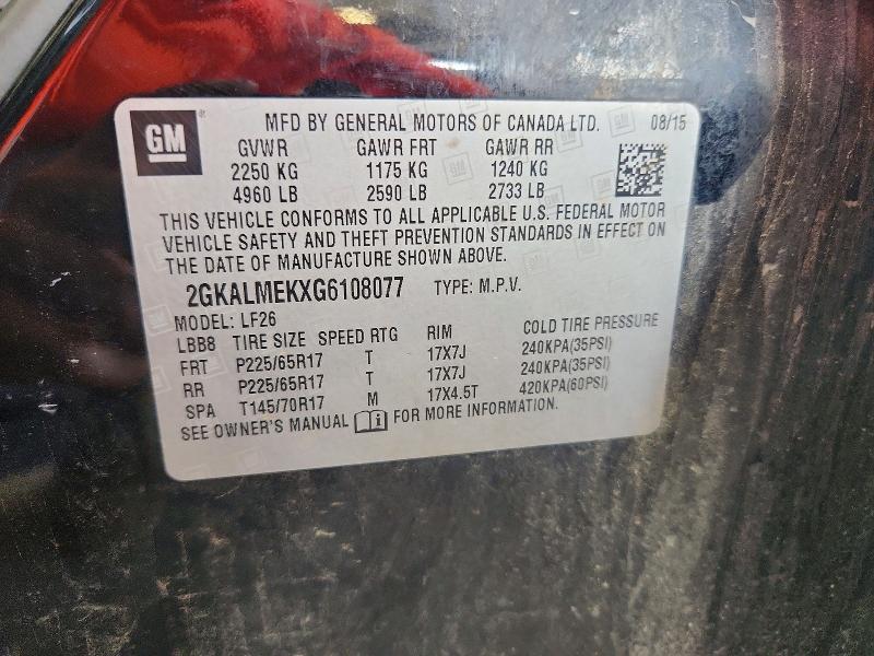 Aukcja sprzedaży 2016 Gmc Terrain, vin: 2GKALMEKXG6108077, numer aukcji: 63148286