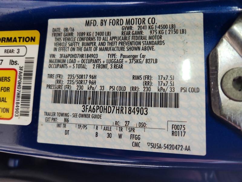 Продажа на аукционе авто 2017 Ford Fusion, vin: 3FA6P0HD7HR184903, номер лота: 63411966
