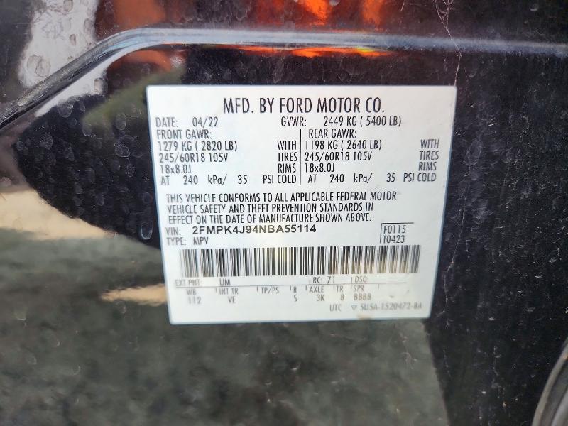 Продаж на аукціоні авто 2022 Ford Edge, vin: 2FMPK4J94NBA55114, номер лоту: 66390336