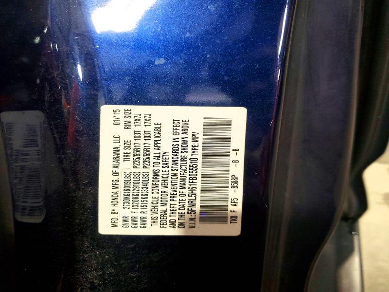 Aukcja sprzedaży 2015 Honda Odyssey, vin: 5FNRL5H61FB055510, numer aukcji: 64810286