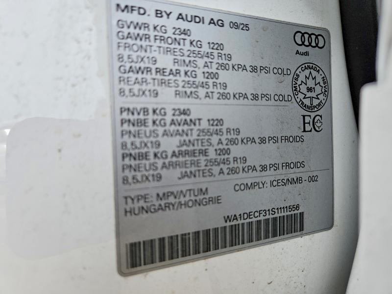 Продажа на аукционе авто 2025 Audi Q3, vin: WA1DECF31S1111556, номер лота: 65343916