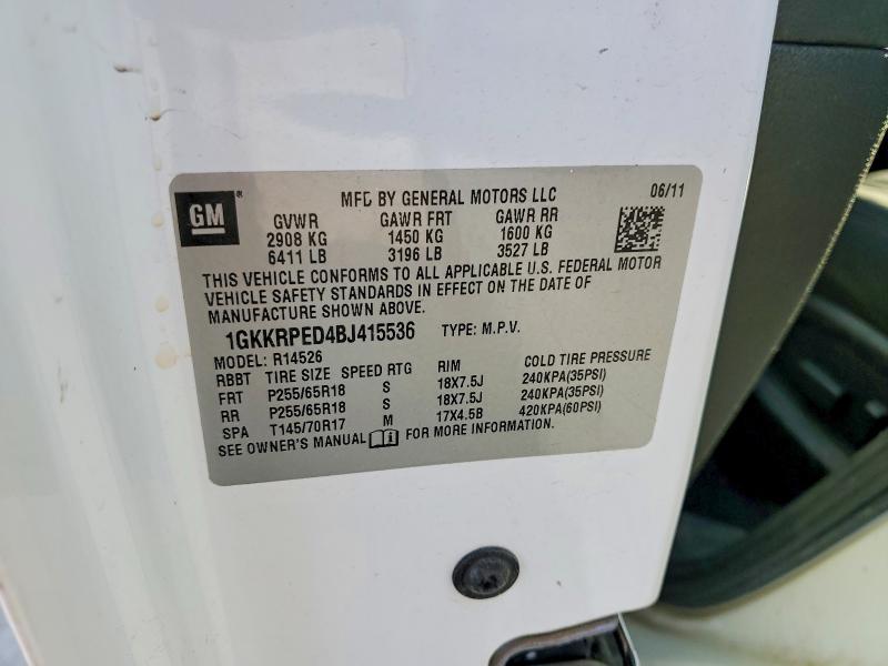 Aukcja sprzedaży 2011 Gmc Acadia, vin: 1GKKRPED4BJ415536, numer aukcji: 64981156
