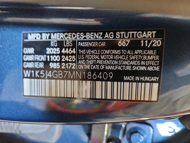 62224706 :رقم المزاد ، W1K5J4GB7MN186409 vin ، 2021 Mercedes-benz Cla مزاد بيع