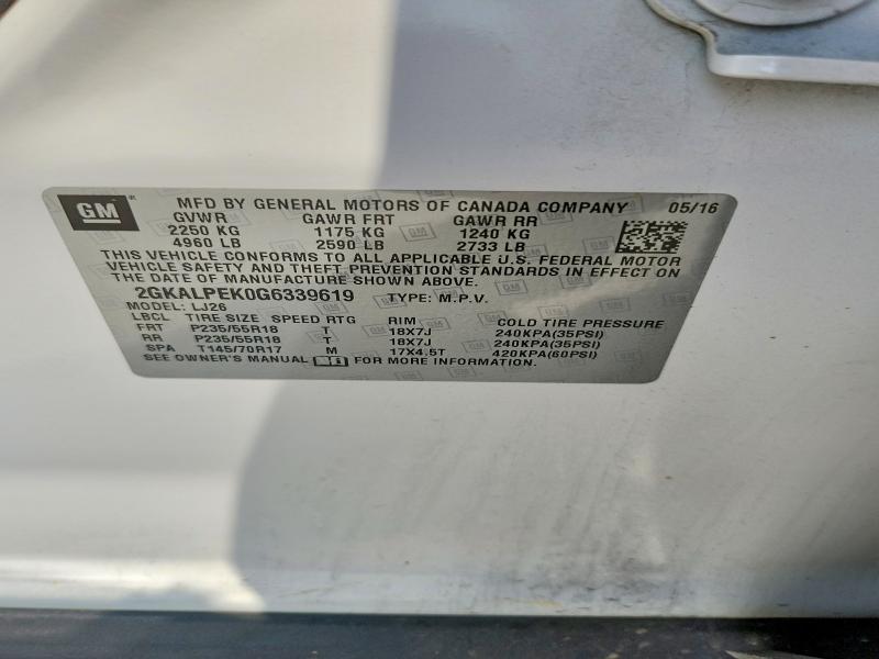 64442786 :رقم المزاد ، 2GKALPEK0G6339619 vin ، 2016 Gmc Terrain مزاد بيع