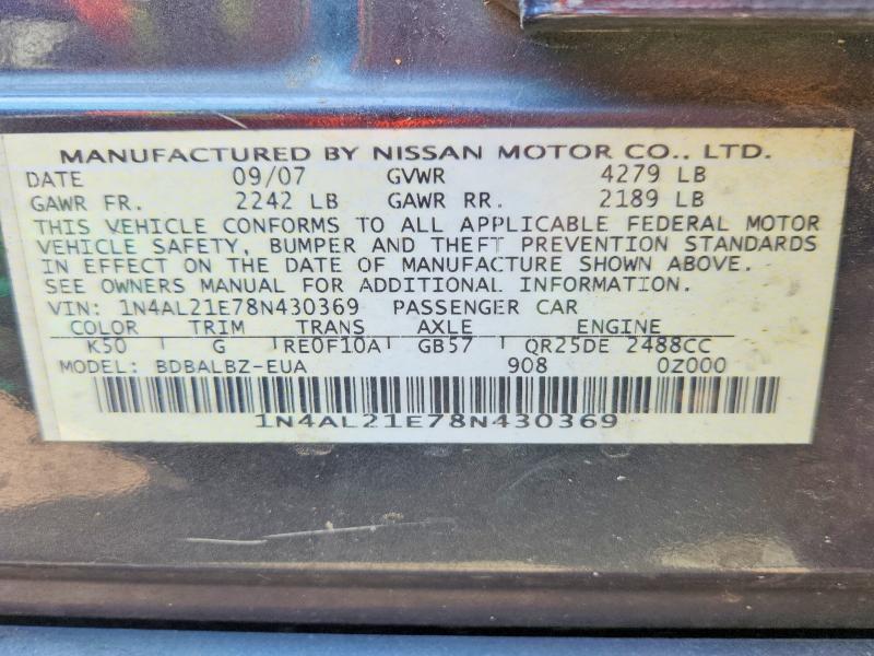 Aukcja sprzedaży 2008 Nissan Altima, vin: 1N4AL21E78N430369, numer aukcji: 64052116