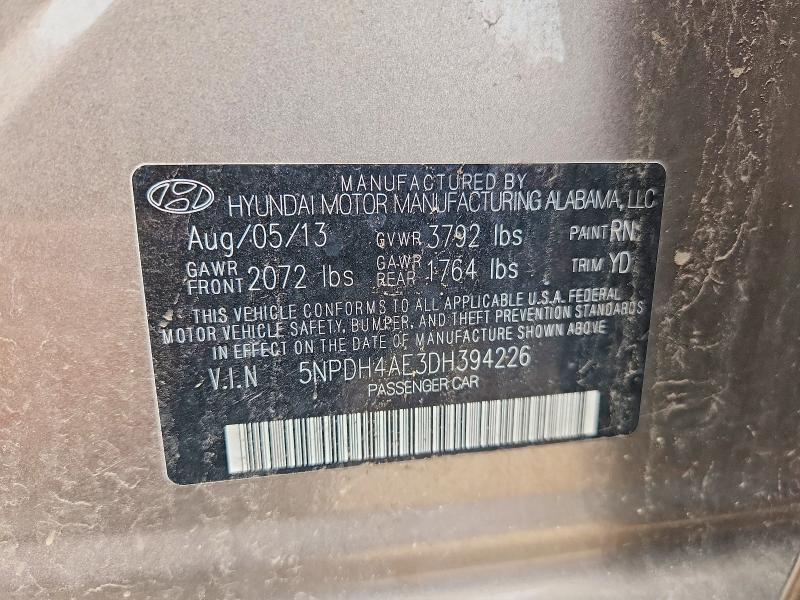64644166 :رقم المزاد ، 5NPDH4AE3DH394226 vin ، 2013 Hyundai Elantra مزاد بيع