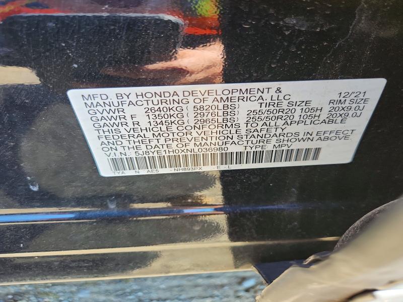 2022 Acura Mdx მანქანა იყიდება აუქციონზე, vin: 5J8YE1H0XNL036980, აუქციონის ნომერი: 64085936