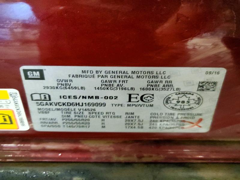 63684906 :رقم المزاد ، 5GAKVCKD6HJ169099 vin ، 2017 Buick Enclave مزاد بيع