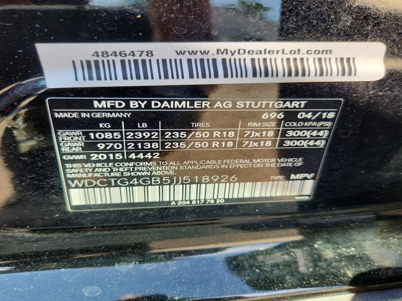 Aukcja sprzedaży 2018 Mercedes-benz Gla, vin: WDCTG4GB5JJ518926, numer aukcji: 66462016