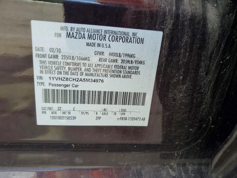 65195036 :رقم المزاد ، 1YVHZ8CH2A5M34976 vin ، 2010 Mazda 6 مزاد بيع