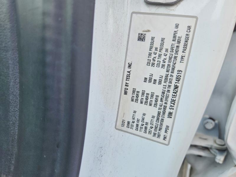 Aukcja sprzedaży 2022 Tesla Model 3, vin: 5YJ3E1EA2NF148519, numer aukcji: 65276026
