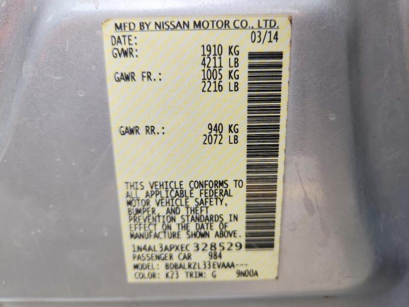 2014 Nissan Altima მანქანა იყიდება აუქციონზე, vin: 1N4AL3APXEC328529, აუქციონის ნომერი: 66483146