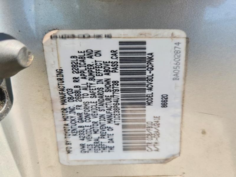 61738066 :رقم المزاد ، 4T1CE38P64U779738 vin ، 2004 Toyota Camry Solara مزاد بيع