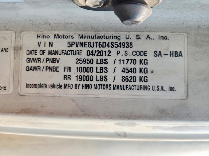 Продаж на аукціоні авто 2013 Hino 258, vin: 5PVNE8JT6D4S54938, номер лоту: 65268396