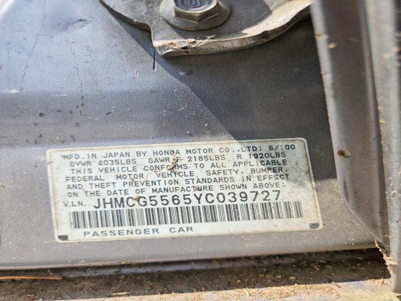 Продаж на аукціоні авто 2000 Honda Accord, vin: JHMCG5565YC039727, номер лоту: 65016216