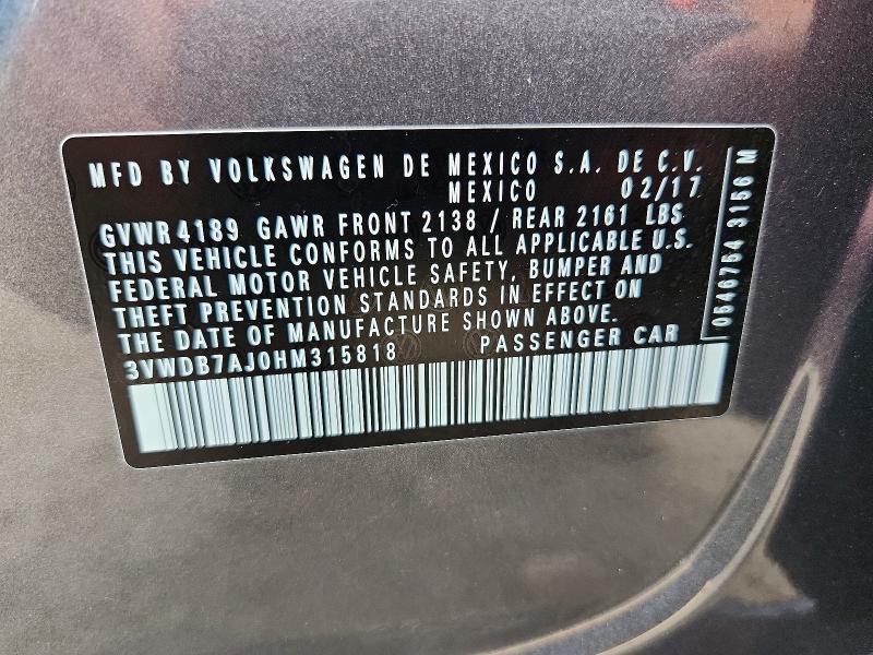 63098716 :رقم المزاد ، 3VWDB7AJ0HM315818 vin ، 2017 Volkswagen Jetta مزاد بيع