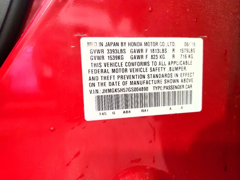 63297476 :رقم المزاد ، JHMGK5H57GS004890 vin ، 2016 Honda Fit مزاد بيع