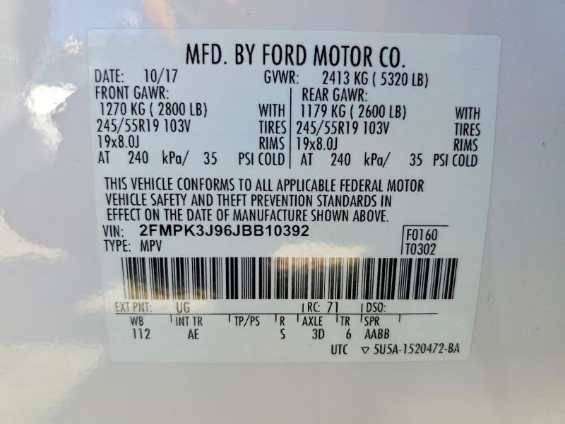 Продажа на аукционе авто 2018 Ford Edge, vin: 2FMPK3J96JBB10392, номер лота: 65016616