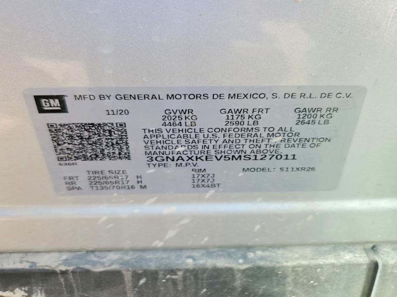 63562676 :رقم المزاد ، 3GNAXKEV5MS127011 vin ، 2021 Chevrolet Equinox مزاد بيع