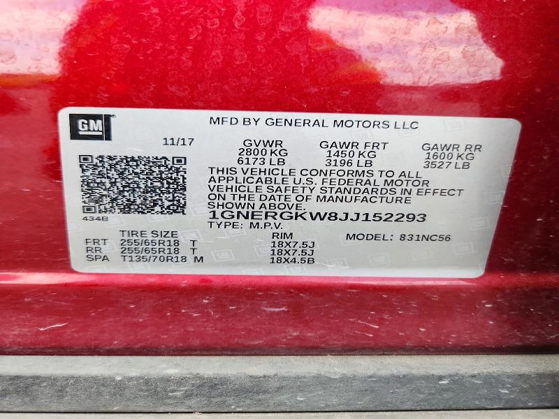 Aukcja sprzedaży 2018 Chevrolet Traverse, vin: 1GNERGKW8JJ152293, numer aukcji: 65357046