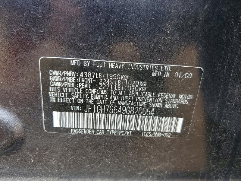 Aukcja sprzedaży 2009 Subaru Impreza, vin: JF1GH76649G820054, numer aukcji: 64302586