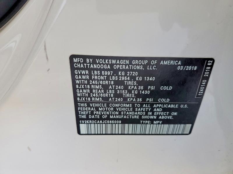 2018 Volkswagen Atlas მანქანა იყიდება აუქციონზე, vin: 1V2KR2CA6JC565009, აუქციონის ნომერი: 63776006