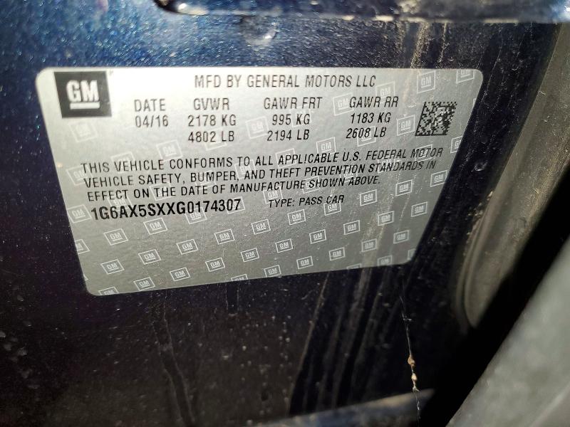 66451156 :رقم المزاد ، 1G6AX5SXXG0174307 vin ، 2016 Cadillac Cts مزاد بيع