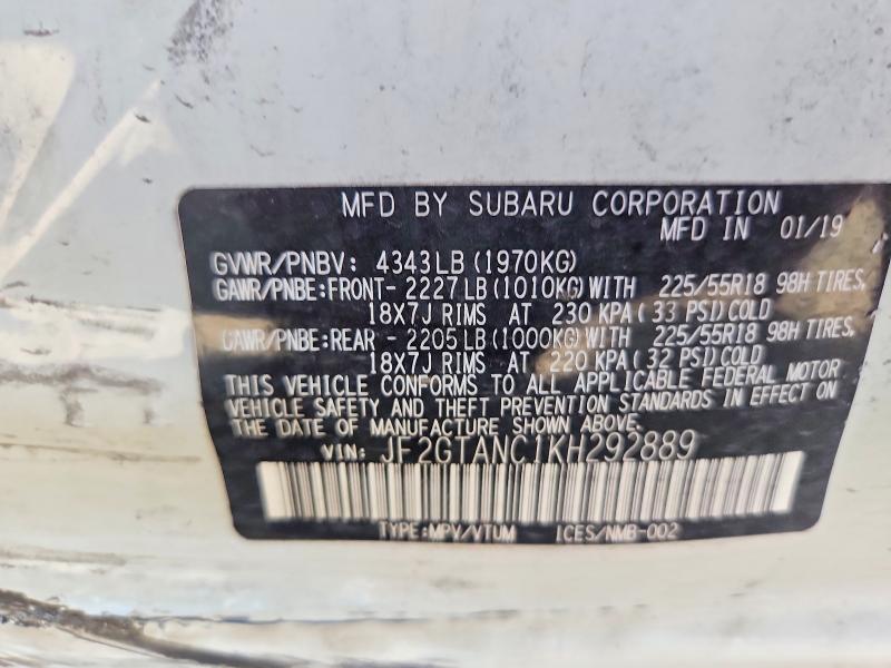 65708006 :رقم المزاد ، JF2GTANC1KH292889 vin ، 2019 Subaru Crosstrek مزاد بيع