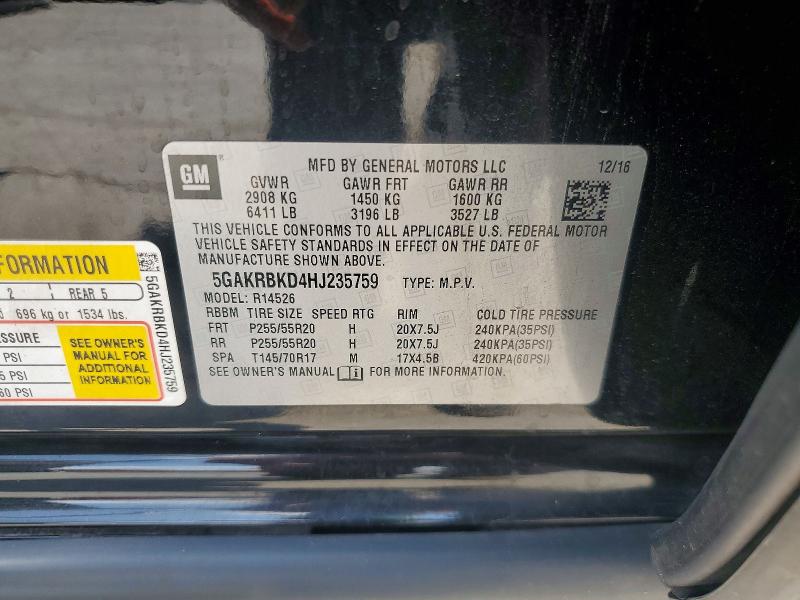 Продаж на аукціоні авто 2017 Buick Enclave, vin: 5GAKRBKD4HJ235759, номер лоту: 64605956