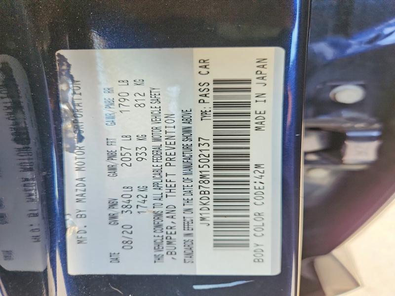 64097416 :رقم المزاد ، JM1DKDB78M1502137 vin ، 2021 Mazda Cx-3 مزاد بيع