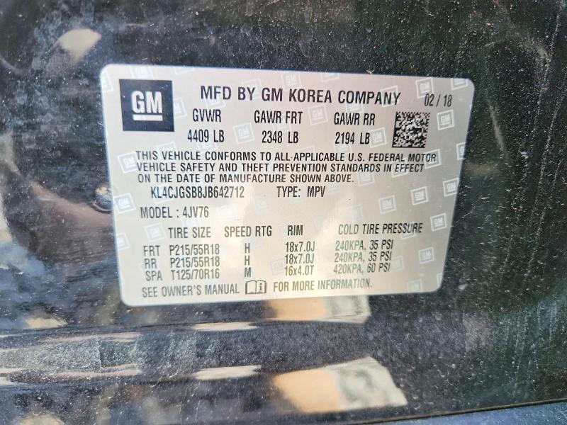 2018 Buick Encore მანქანა იყიდება აუქციონზე, vin: KL4CJGSB8JB642712, აუქციონის ნომერი: 63358676