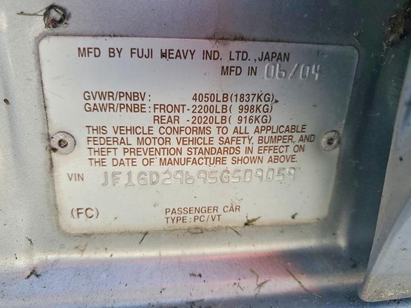 2005 Subaru Impreza მანქანა იყიდება აუქციონზე, vin: JF1GD29695G509059, აუქციონის ნომერი: 65298126