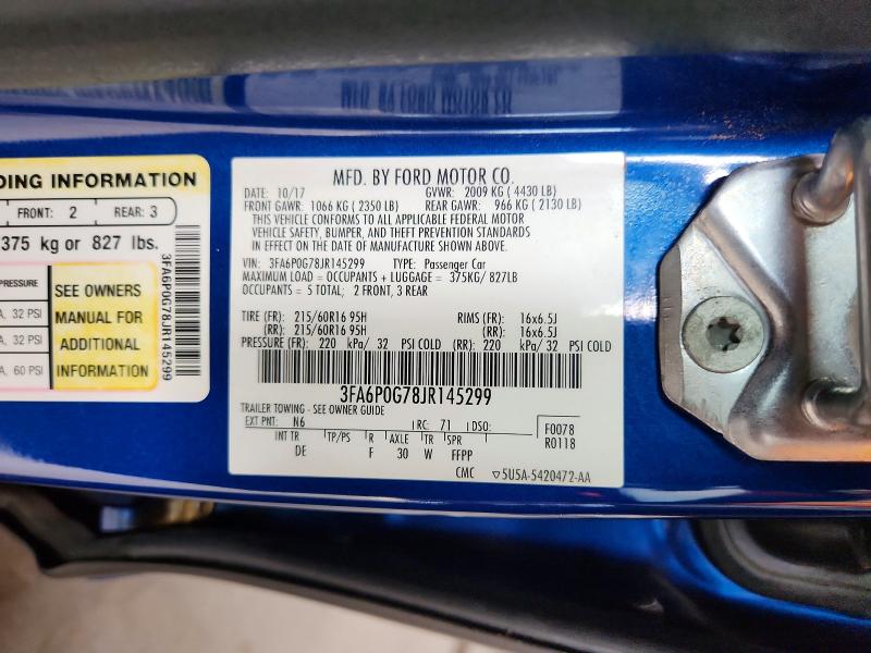 2018 Ford Fusion მანქანა იყიდება აუქციონზე, vin: 3FA6P0G78JR145299, აუქციონის ნომერი: 64839106