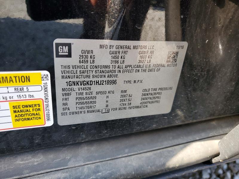 64946646 :رقم المزاد ، 1GNKVGKD1HJ218996 vin ، 2017 Chevrolet Traverse مزاد بيع