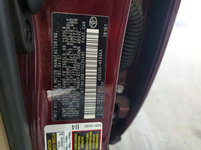 2007 Toyota Avalon მანქანა იყიდება აუქციონზე, vin: 4T1BK36B17U235485, აუქციონის ნომერი: 65540906