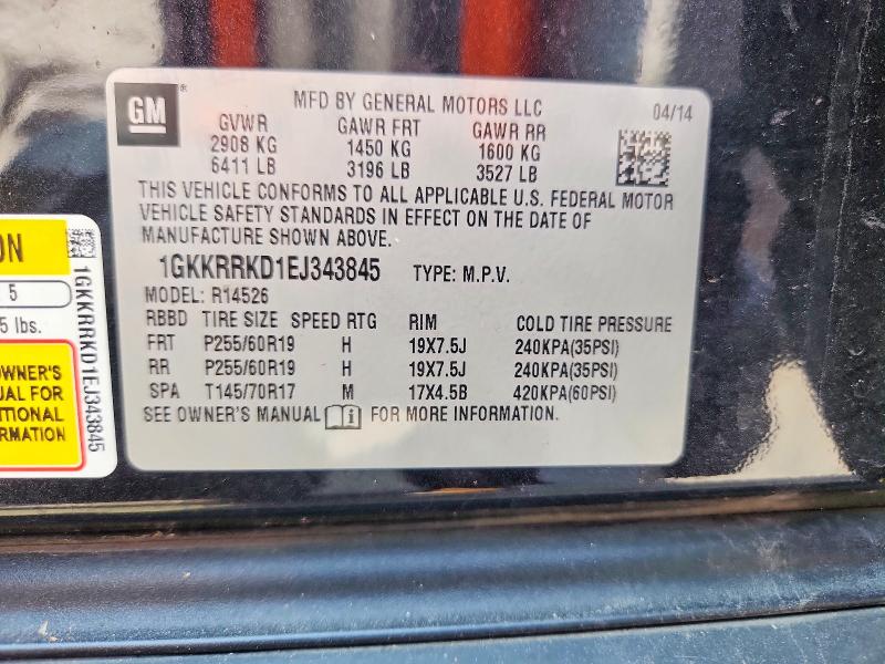 Aukcja sprzedaży 2014 Gmc Acadia, vin: 1GKKRRKD1EJ343845, numer aukcji: 63153906