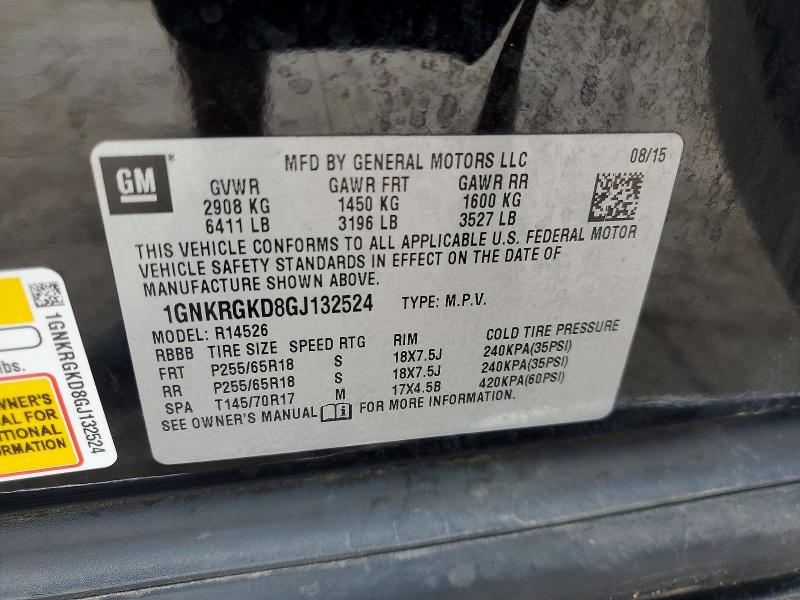 64260206 :رقم المزاد ، 1GNKRGKD8GJ132524 vin ، 2016 Chevrolet Traverse مزاد بيع