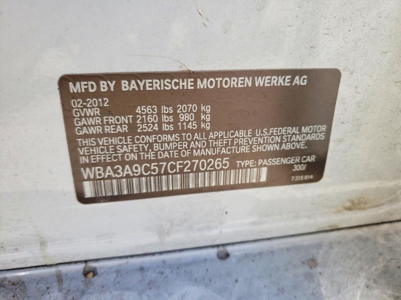 65898546 :رقم المزاد ، WBA3A9C57CF270265 vin ، 2012 Bmw 335 مزاد بيع