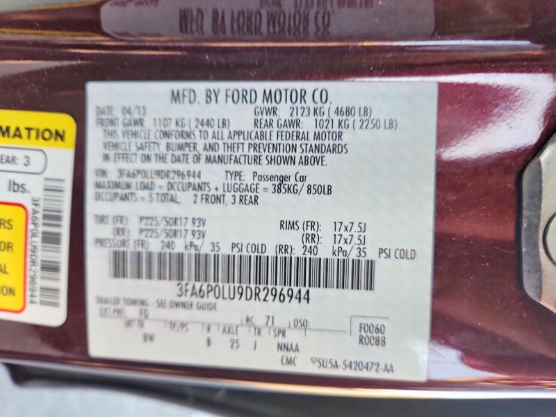 Aukcja sprzedaży 2013 Ford Fusion, vin: 3FA6P0LU9DR296944, numer aukcji: 63604446