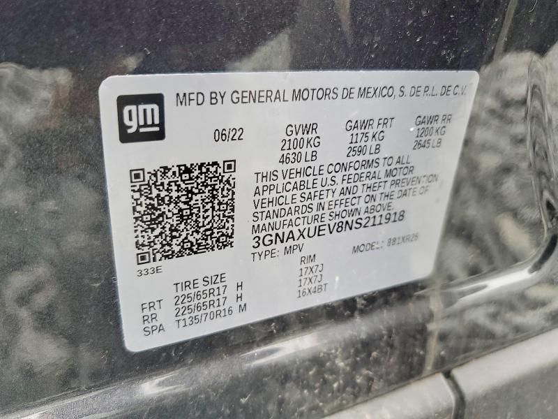 Aukcja sprzedaży 2022 Chevrolet Equinox, vin: 3GNAXUEV8NS211918, numer aukcji: 65086016