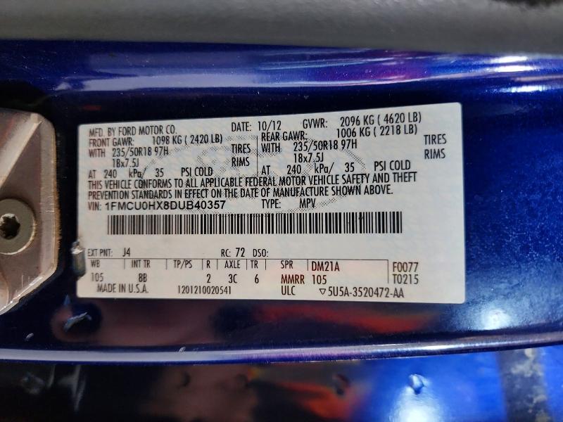 Продажа на аукционе авто 2013 Ford Escape, vin: 1FMCU0HX8DUB40357, номер лота: 64652846
