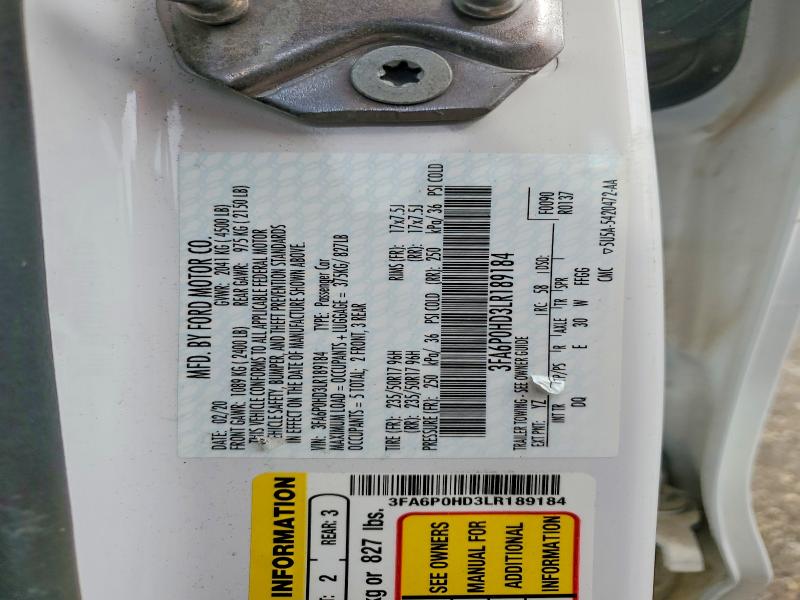 Продажа на аукционе авто 2020 Ford Fusion, vin: 3FA6P0HD3LR189184, номер лота: 65662386