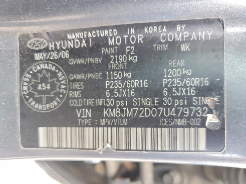 65887696 :رقم المزاد ، KM8JM72D07U479732 vin ، 2007 Hyundai Tucson مزاد بيع