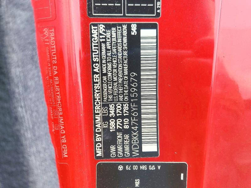 Продажа на аукционе авто 2000 Mercedes-benz Slk, vin: WDBKK47F6YF159679, номер лота: 64185516