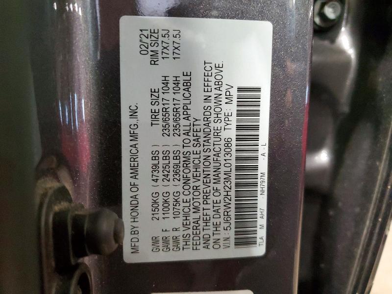 64566516 :رقم المزاد ، 5J6RW2H23ML013086 vin ، 2021 Honda Cr-v مزاد بيع